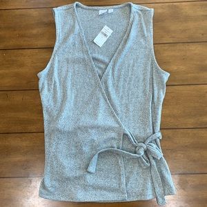 Grey Sleeveless Wrap Blouse